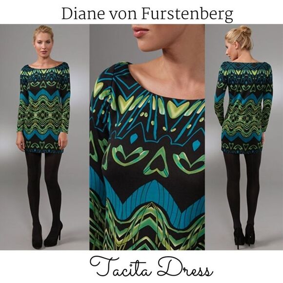 DVF TACITA Silk Jersey Dress MOD HEART Print 6 S - Picture 3 of 8